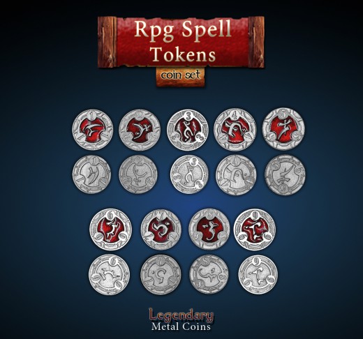 Legendary Metall Münzen RPG Spell Token Set